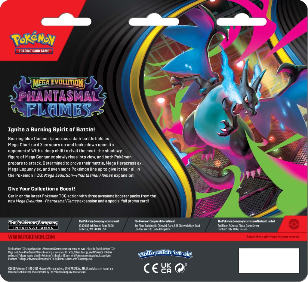 Pokemon TCG Mega Evolution Phantasmal Flames Three Booster Blister